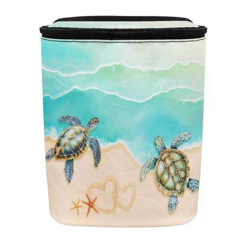 Image of Talayituse Turtle Starfish Seashell Heart Beach Print Car Trash Bin, Large Size Auto Trash Can Adjustable Portable Garbage Can with Lid, Vehicle Hanging Bag for Headrest Front Back Seat