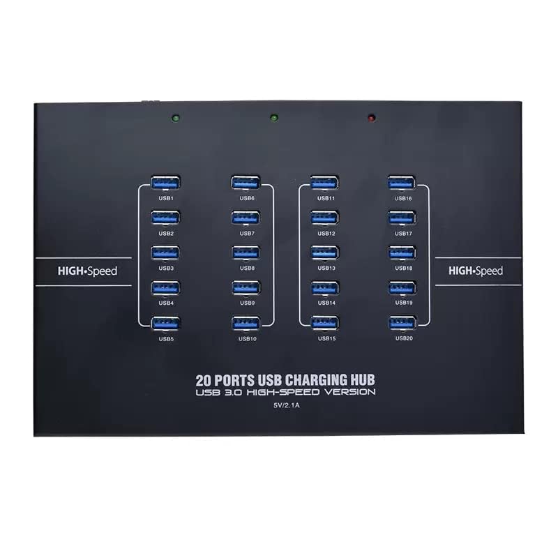 UHPPOTE 20-Port USB 3.0 Hub – Industrie-Hub Mit 2,1A Pro Port, Daten & Laden, Schwarz, Alugehäuse