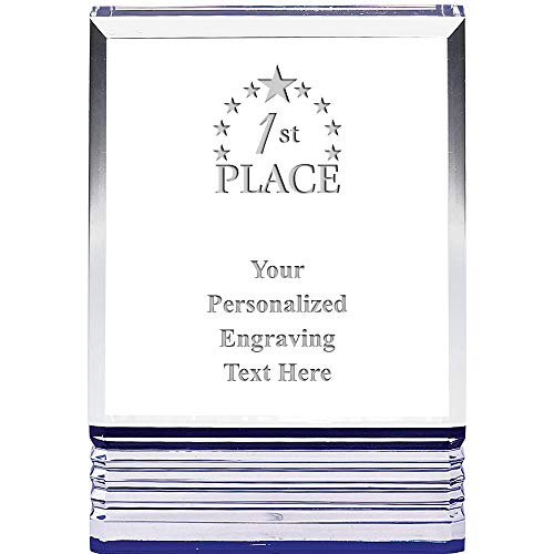 Crown Awards 1St Place Acrylic Award - 5" Blue Rockwell Custom Trophy 1St Place Tinted Blue Custom Award, Includes Free Engraving