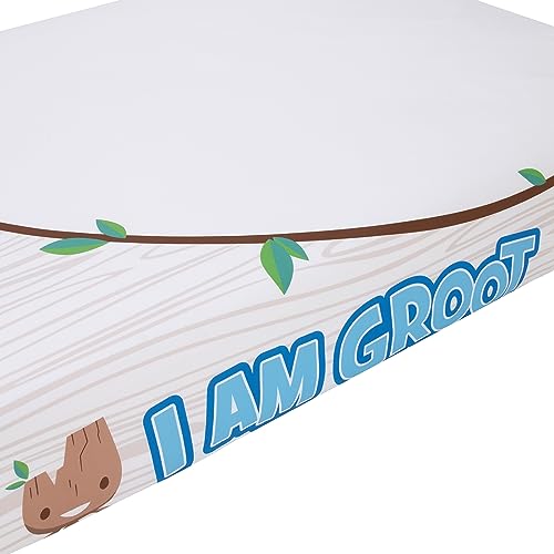 Image of NoJo Marvel Guardians of The Galaxy White, Tan, Blue, and Green, I Am Groot Photo Op Nursery Fitted Crib Sheet