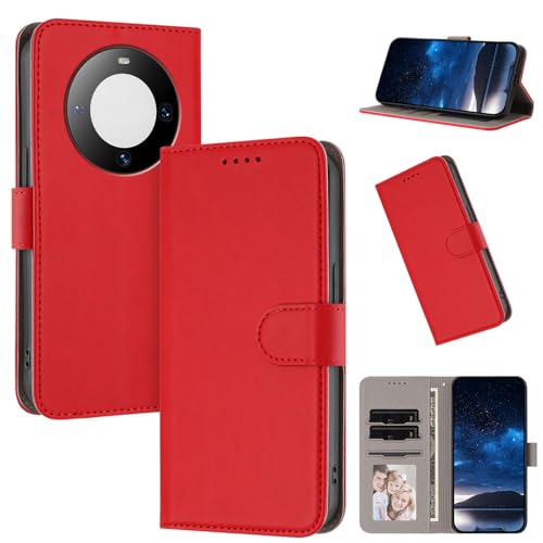 Rfvzubemok Compatible with Huawei Mate 60 Pro 5G,Compatible with Huawei Mate 60 Pro 5G Flip Kickstand Magnetic Closure Wallet Phone Case Red