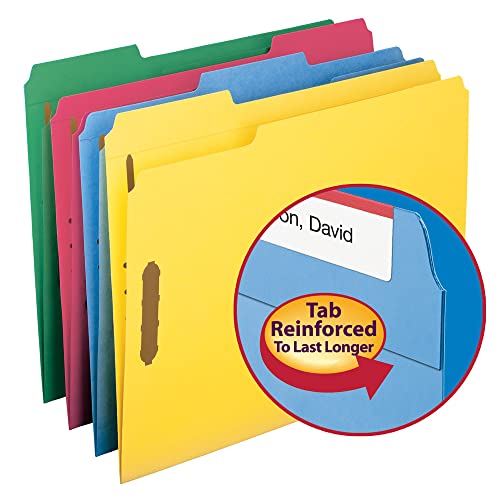 Smead Fastener File Folder, 2 Fasteners, Reinforced 1/3-Cut Tab, Letter Size, Assorted Colors, 50 Per Box (11975) #TOP1