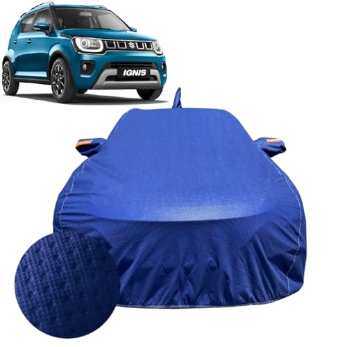 Image of Car Cover for Maruti Suzuki Ignis (2017-2026) | 100% Waterproof Cover with Antenna & Reflective Mirror Pockets | Dustproof, Scratchproof, Heatproof Ignis Car Cover |Soft Cotton Lining| Blue