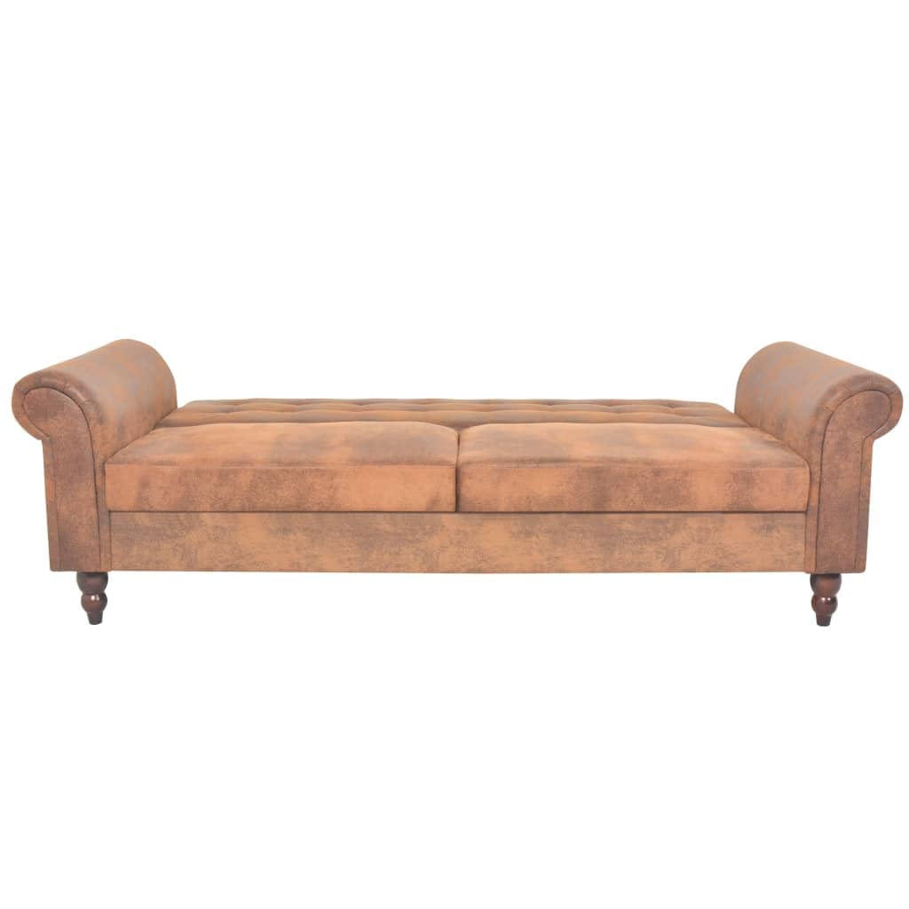vidaXL Canapé à 2 Places Convertible accoudoir Daim synthétique Marron