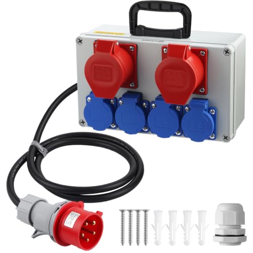 EYPINS Baustromverteiler 16A 4x 230V Schuko-, 2x CEE-Steckdose 16A