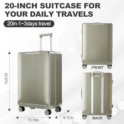 OUZZO 20-inch Aluminum Frame Carry-on Luggage with Front Pocket, TSA Approved Lock, Hardshell Design
