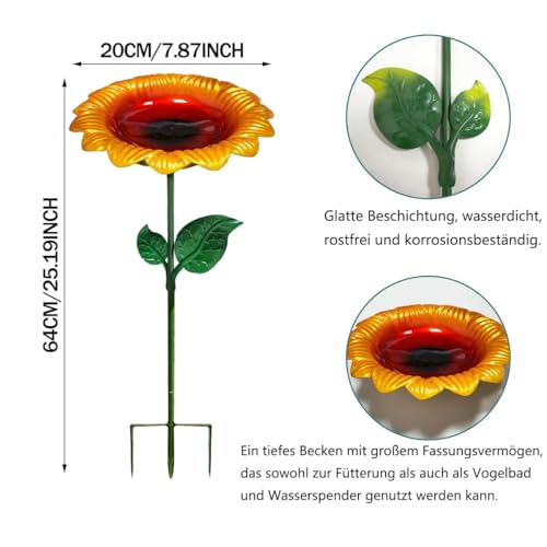 Metal Sunflower Bird Bath for Outdoors - 25 Inch Standing Birdbath with Ground Stake & Detachable Bowl, Durable Garden Bird Feeder Stand for Patio, Lawn & Backyard Decor (Mangeoire Oiseaux) by Rojinran - Image 3