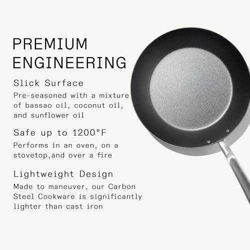Image of Made In Cookware - Seasoned 10 inch Carbon Steel Frying Pan - Professional Cookware - Crafted in Sweden - Induction Compatible