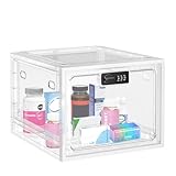 Lockable Storage Box, Medication Lock Box for Food, Medication, Phone Safety, Transparent Locking Medicine Box Container for Kitchen, Home, Office, 11.9 * 9.3 * 7.6inches Clear Storage Bin