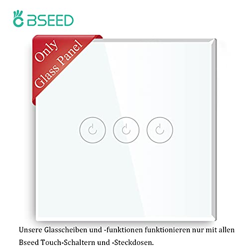 BSEED DIY Touch Glasplatte Nur Kombination 3 Fach mit Musterknopf, f&uuml;r Wandschalter 1/2-Wege Umschalter Touch-Schalter, nur f&uuml;r BSEED Funktionseinsatz geeignet