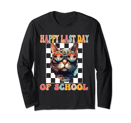 Funny Cat Happy Last Day End Of School Graduation Long Sleeve T-Shirt
