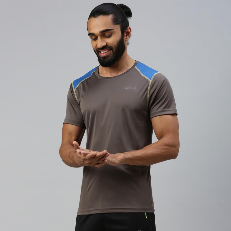 Image of sporto Men's Fast Dry Micro Fiber Solid Regular T-Shirt Half Sleeve|Charcoal