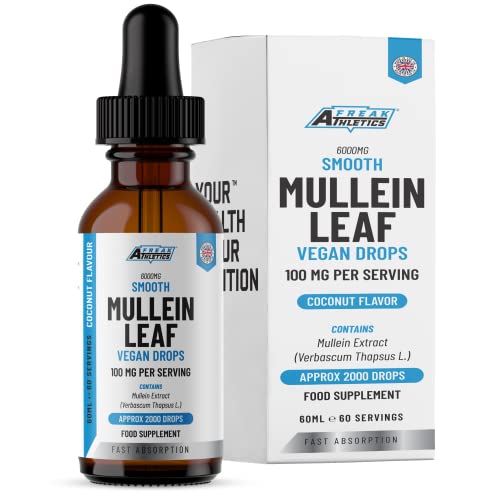 Mullein Leaf Extract for Lungs - Mullein Leaf Liquid Drops - 60ml for 2 Month Supply - High Strength - Vegan - 60 Servings - 6,000mg per Bottle - Sublingual for Fast Absorption - Made in UK