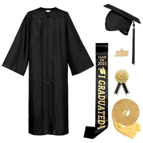 Joyesplay Abschluss Talar mit Doktorhut und Quaste 2025,6 Stück Abschlusskleid Schwarz mit Bachelor Hut Quasten 2025 für Bachelor Master Doktor...