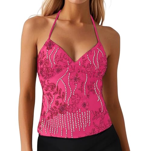 Haut à paillettes brodées col rond chic pour une silhouette scintillante et raffinée