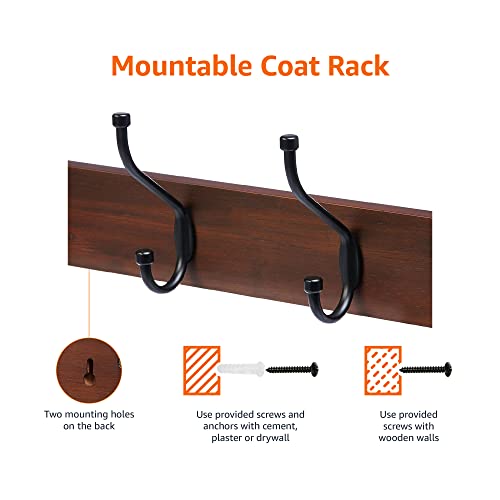 Amazon Basics Rectangular Farmhouse Wall-Mounted Coat Rack for Entryway and Bedroom, Storage Organizer, 5 Double Hooks, Light Walnut by Amazon Basics - Image 2