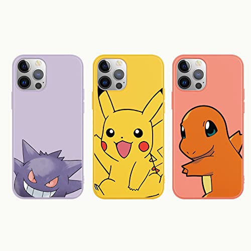[3 Piezas] Fundas para Apple iPhone 13 Mini 5,4", Carcasa para Pokemon Cover Silicona con Dibujos Motivos Animados, Suave Ultrafina Antigolpes TPU Bumper Protector Case, Dibujos 1 Cover