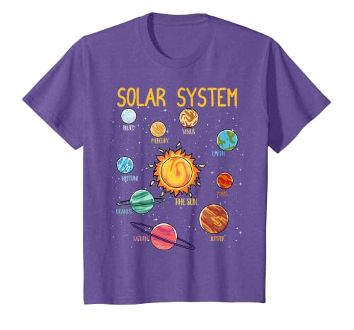 Solar System Planets Science Space Boys Girls STEM Kids T-Shirt, Youth, Purple Heather, 2T