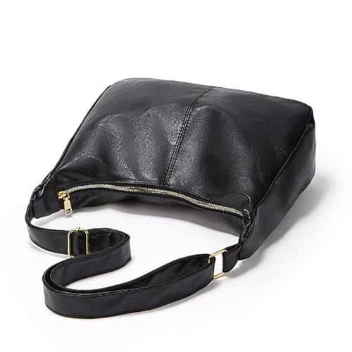 Image of Hobo Bags For Women Vintage Leather Purse Slouchy Shoulder Bag Brown Handbags (Black)
