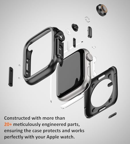 Image of ULTIMAL Metal Case Compatible with Apple Watch Series SE3 /SE2 /SE /6 /5 /4 44mm with Back Cover, Military Grade Shockproof Protective Case, Rugged Cover for iWatch 44mm (Black)
