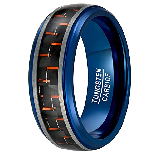 GALANI 8mm Verlobungsring Eheringe Herren Damen Wolframcarbid Ring Schwarz Blau Vertrauensring Verlobungsband Freundschaftsringe Paar Ringe mit Roter Kohlefaser Geburtstag Geschenk Größe 67(21.3) Cover