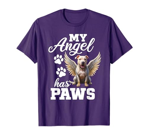 My Angel Has Paws Pitbull Memorial Dog Angel Wings T-Shirt