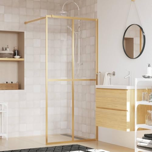 Swpsd Walk in Shower Wall with Clear ESG Glass Gold 90 x 195cm for Bathroom Bathtub Shower Wall Model154945