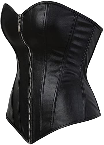 Blidece Retro Gothic Faux Leather Corset For Women Boned Overbust Punk Rock Basque Bustier Top Black 4Xl #TOP2