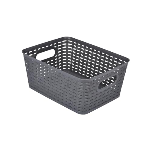 Homéa, Paniere Tressée Plastique 9L 30 x 23 x H13 cm Anthracite