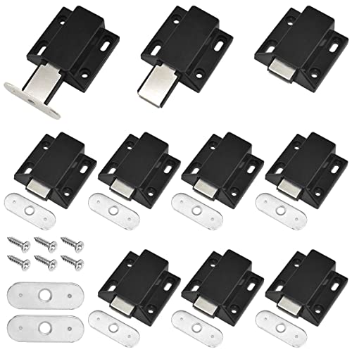 10 Stück Magnetverschluss, zum Öffnen, Druckverschluss, Druckverschluss, Touch-Release, Schrankschnäpper für Türen, Schubladen, Entriegelungsriegel für Küche, Schublade, Push-Out-Riegel (schwarz) Cover