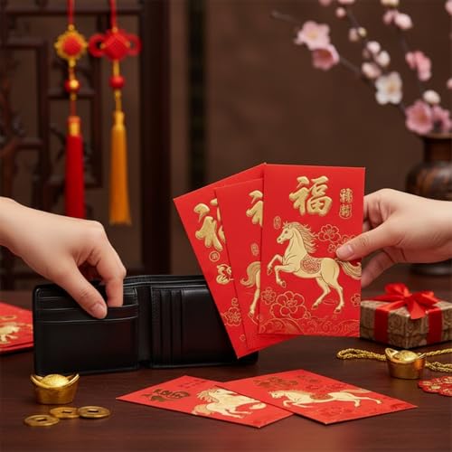 Rote Neujahrs-Umschläge, traditionelles Pferd-Design, Glücksgeldpakete, 30 Stück, Rot und Gold, Festival-Geschenk