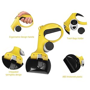 Pet Pooper Scooper for Dogs and Cats with Trash Bags Holder, Non-Breakable High Strength Material Poop Scooper for Easy Grass and Gravel Pick Up(Including a roll of Trash Bag) (Yellow)