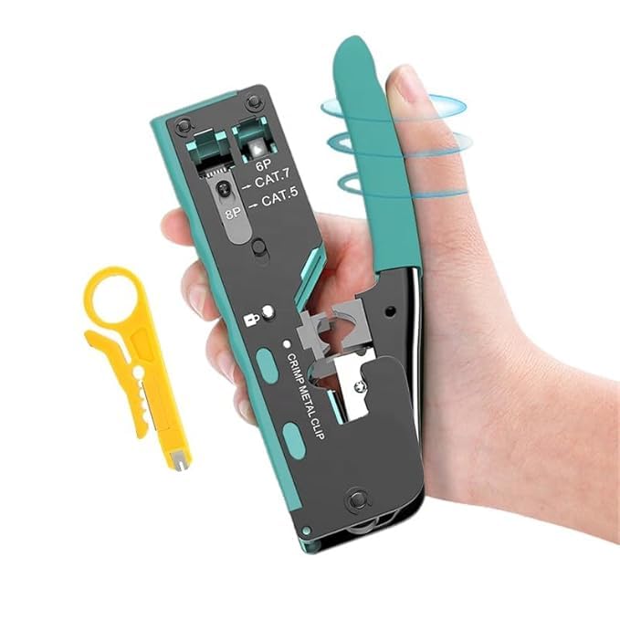 WiredCom® Crimping Tool Kit, cat7 pass through crimping tool with 5pcs cat7 Modular Plugs Connectors, pass through rj45 cat7 connector crimping tool, ethernet crimping tool