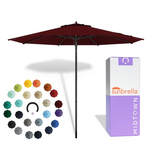 Image of Midtown Umbrellas Push and Pop - 8 Ft Patio Umbrella, Burgundy Canopy