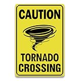 Sisewamii Caution Tornado Crossing Sign - 8 x 12 inch Aluminum Metal Safety Sign for Outside and Inside, UV Protected and Waterproof