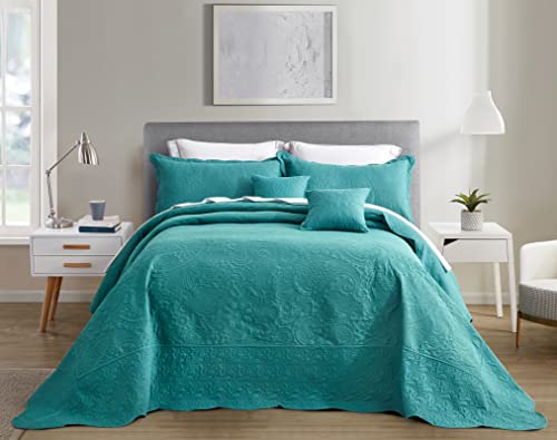 Blythease Oversized King Bedspread Blue 128X120 Extra Wide, Ultrasonic Lightweight Bedding Cover, Paisley Pattern, Reversible, 5 Piece, 100% Microfiber, King/Cal King, Lagoon #TOP6