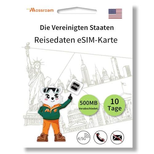 USA-Daten-eSIM-Karte: Täglich 0,5 GB Highspeed-Daten, 10-Tage-Prepaid-Tarif, Hotspot-Unterstützung, QR-Code, kein Vertrag, Keine SIM-Karte, Keine Sprachanrufe, Keine SMS