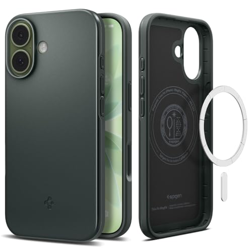 Spigen for iPhone 17 Case, Thin Fit MagFit [TPU Covered Camera Control] [Compatible with MagSafe] - Abyss Green