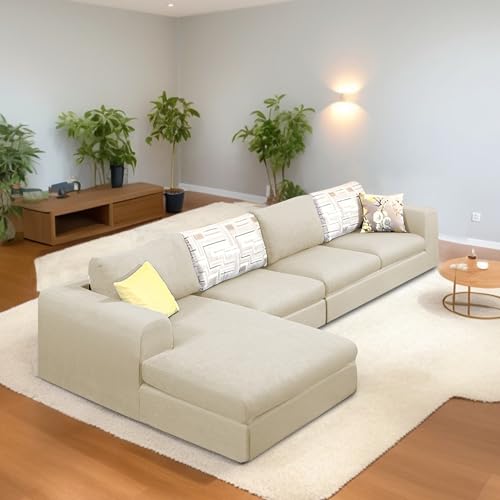 Image of Koza LHS 6 Seater L Shape Sofa Set for Living Room (Cream Fabric) Premium Fabric Sofa