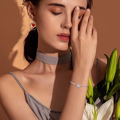 BISAER Snowflake Tennis Bracelets for Women White Gold Plated Cubic Zirconia Bracelet with Adjustable Chain, Anniversary, Birthday, Mother Day, Women' s Day Bracelet4