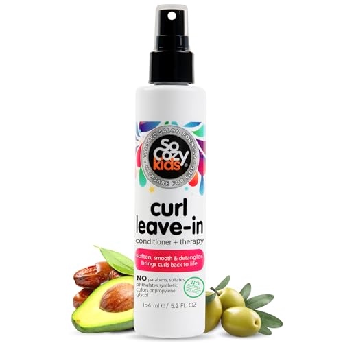Image of SoCozy Leave In Conditioner Spray (5.2 Fl Oz) Paraben-Free Detangler for Kids' Curly Hair, Deep Conditioner & Tangle-Free Curls, Gentle & Nourishing with Keratin, Vitamin B5, Olive Oil & Jojoba Oil