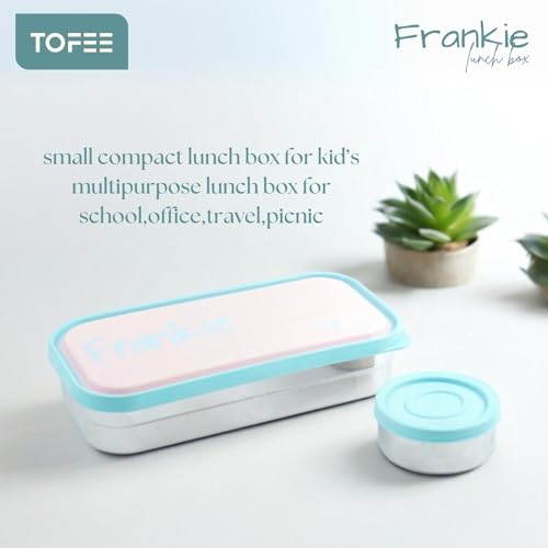 Image of TOFEE Small Frankie Stainless Steel Lunch Box with 1 Small Box Compact Design Airtight Leak Proof Lunch Box for Office, School, Picnic,Lunch Box for Kids,School,Girls,Boys (Baby Peach)