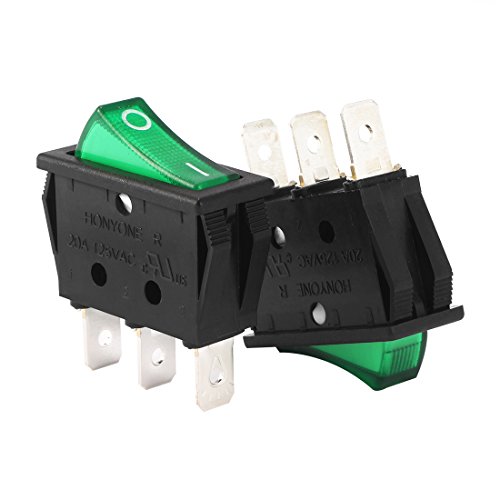 uxcell SPST 3 Pin 2 Position Green LED Light on Off Switch Boat Rocker Switches ed AC 20 Amp/125V 22 Amp/250V