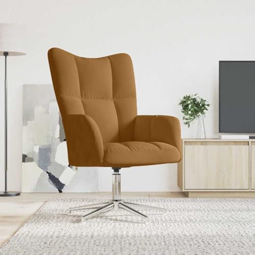 sephironlbb Elegante sillón de relax marrón de terciopelo, giratorio 360°, para salón, dormitorio y oficina, sillón moderno con estructura de acero, gran comodidad