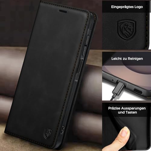 AIMOYU Handyhülle für Samsung Galaxy S25 Ultra 5G Hülle, Premium Lederhülle Flip Case Magnet Tascher Kartenfach Standfunktion Klapphülle Schutzhülle für Samsung S25 Ultra, Schwarz