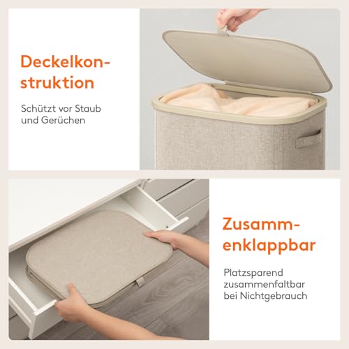 Lifewit 105L Wäschekorb mit Deckel, hoher Wäschekorb mit Kunststoffrahmen, faltbarer großer Wäschekorbsammler, Wäschekörbe für Schlafzimmer, Bad, Beige