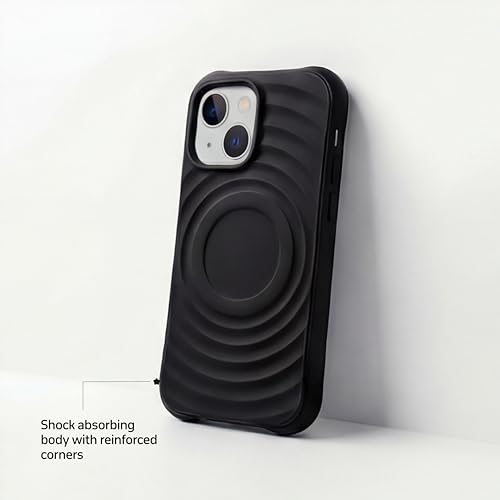 Image of amazon basics Shockproof Case for iPhone 15 | Ripple Pattern | Camera Protection | Protective Cover with Enhanced Grip & Wireless Charging Support - Black