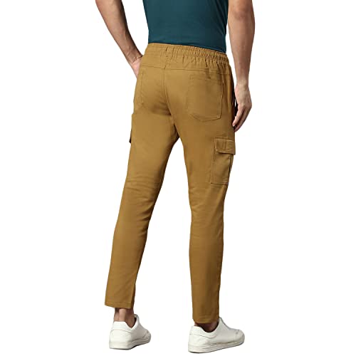 Image of Hubberholme Men's Regular Fit Cotton Trousers, Ankle Length Elastic & Drawstring Waist Cargo Chinos