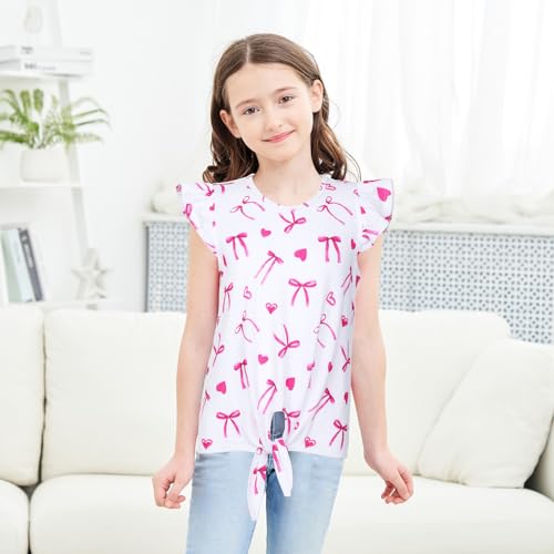 Image of JESKIDS Girls Short Sleeve Shirts Ruffle Tie Front Unicorn /Tie Dye Print Summer Tee Tank Tops 3-11 Years