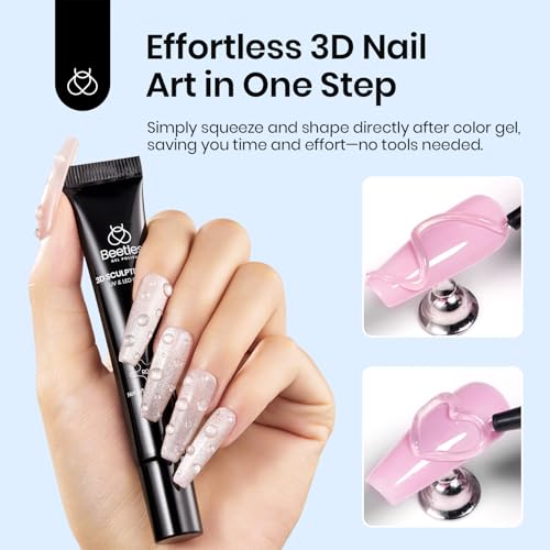 Image of Beetles 3D Gel Nail Art, 1Pcs 15ml Sculpting Gel 3 in 1 Clear No Wipe Nail Polish Rhinestone Art Glue for Nail Gems Diamond Jewelry U V LED Lamp Needed DIY Home Salon Nails Gifts for Women